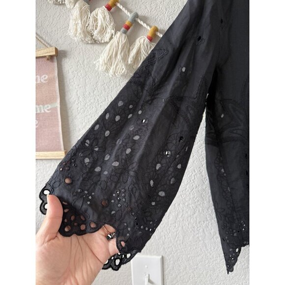 Zara Eyelet Beaded Cutout Pineapple Embroidery Button Up Top Boho Whimsigoth XS - Picture 4 of 12
